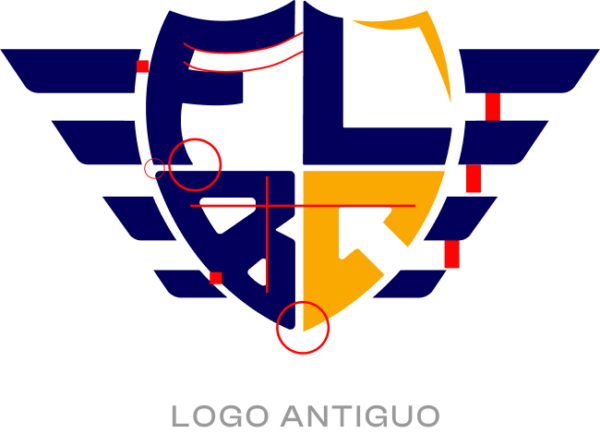 Logo antiguo de Freight Logistics, con los errores de diseño marcados