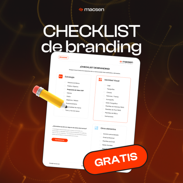 Checklist de branding de Macsen, con un lápiz sobre la hoja